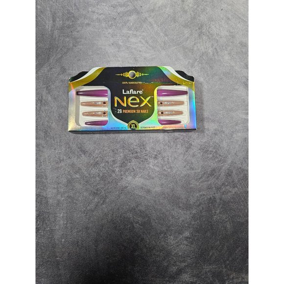 Laflare NEX 3D NAIL, XLONG Length Acrylic Fake Press On Nails Crystal Indigo - Picture 4 of 4